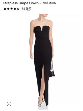 NWT $348 BCBGMaxAzria Black Strapless Notched V Crepe Gown with Leg Slit, Size 0